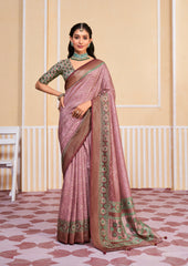 Dull Pink Tussar Silk Bandhani Print Saree