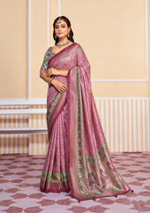 Saree imprimé bandhani en soie tussar rose tulipe