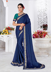 Indigo Moss Chiffon Bandhani Print Saree