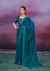 Teal Chiffon Swarovski Saree