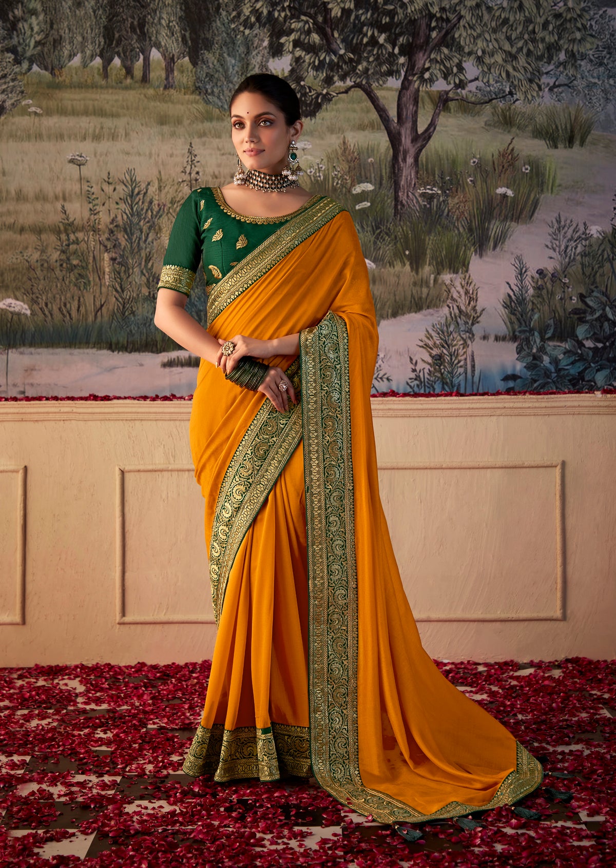 Orange Vichitra Gota Patti Saree