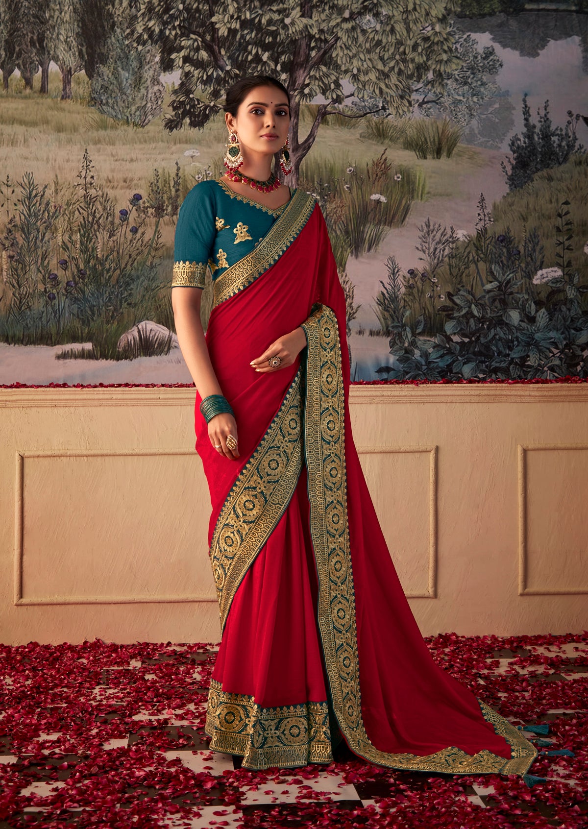 Pure Red Vichitra Gota Patti Saree