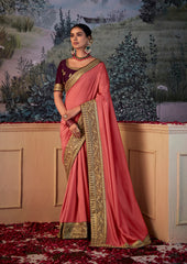 Dusty Red Vichitra Gota Patti Saree