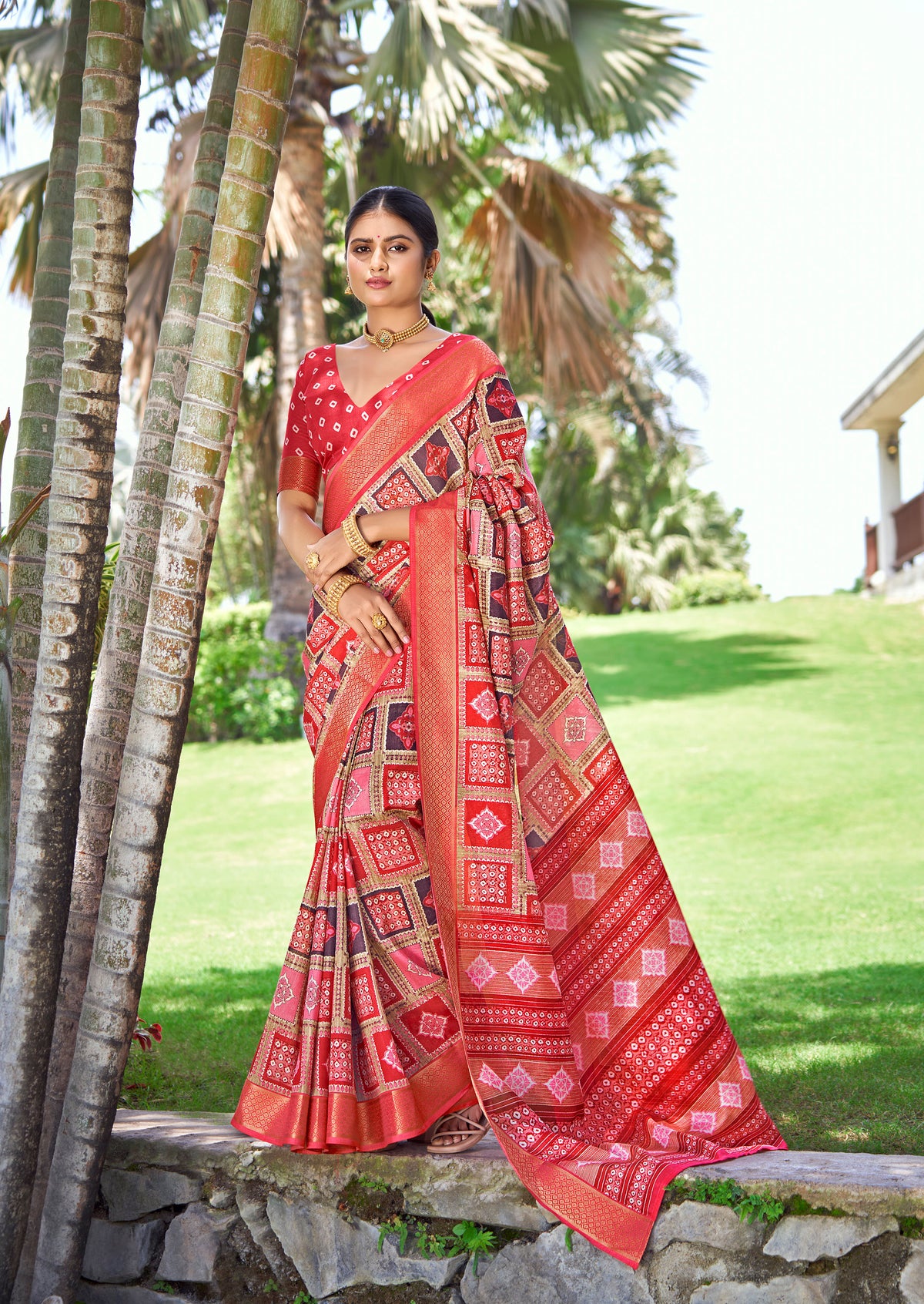 Multi & Pink Kalamkari Silk Block Print Saree