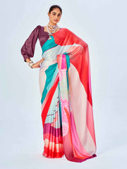 Multi Satin Abstract Print Saree