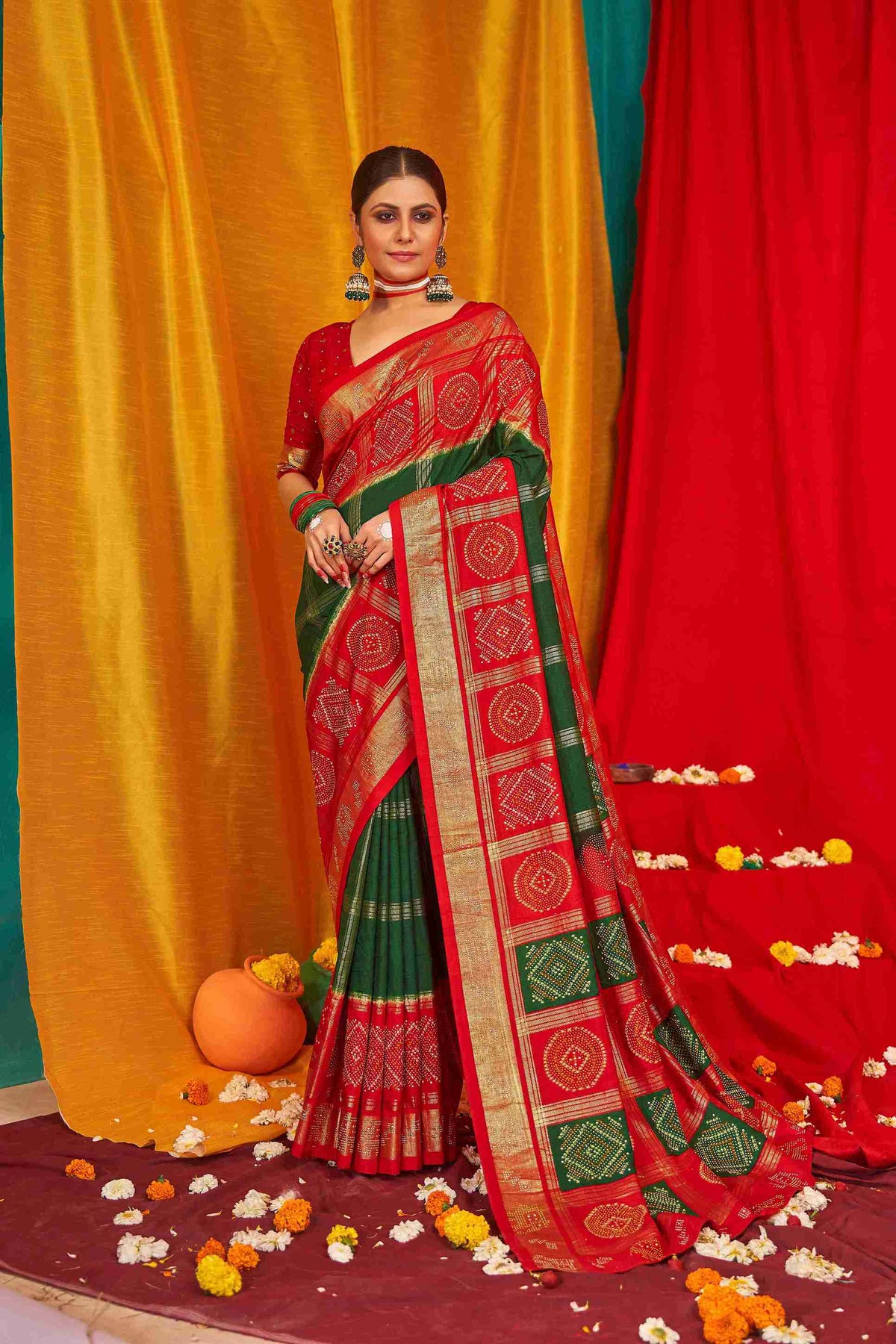 Lunar Green Tussar Silk Swarovski Saree