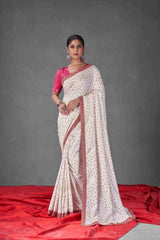 Off White Tussar Silk Bandhani Printed Saree