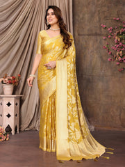 Light Mustard Moss Brasso Floral Print Saree