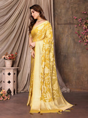 Light Mustard Moss Brasso Floral Print Saree