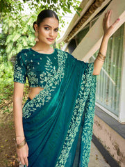 Sea Green Silk Blend Embroidery Saree