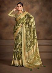 Army Green Moss Brasso Saree