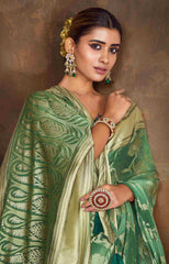 Teal Green Moss Brasso Saree