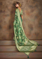 Teal Green Moss Brasso Saree