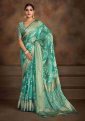 Sea Green Moss Brasso Saree