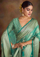 Sea Green Moss Brasso Saree