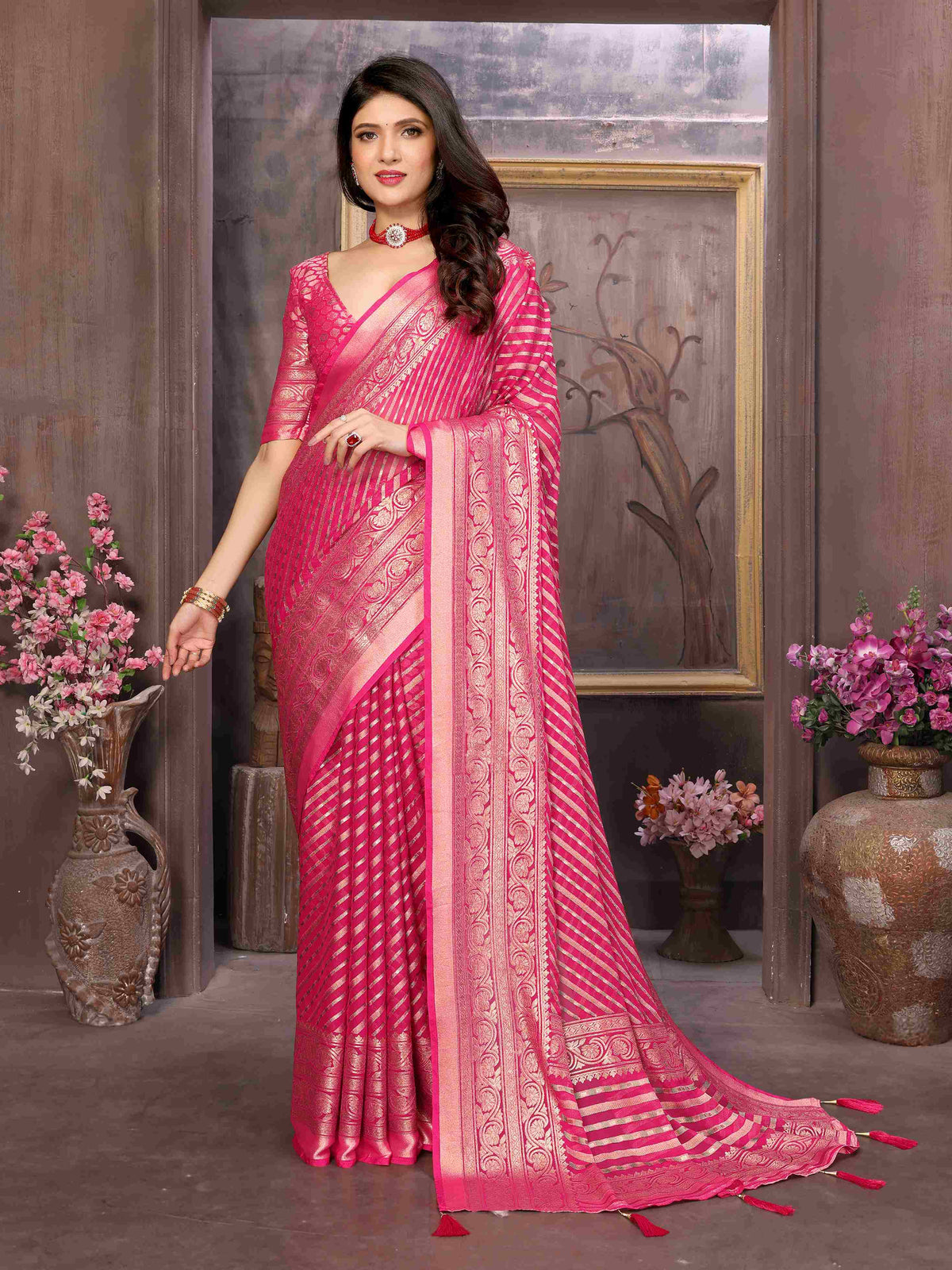 Pink Moss Brasso Saree