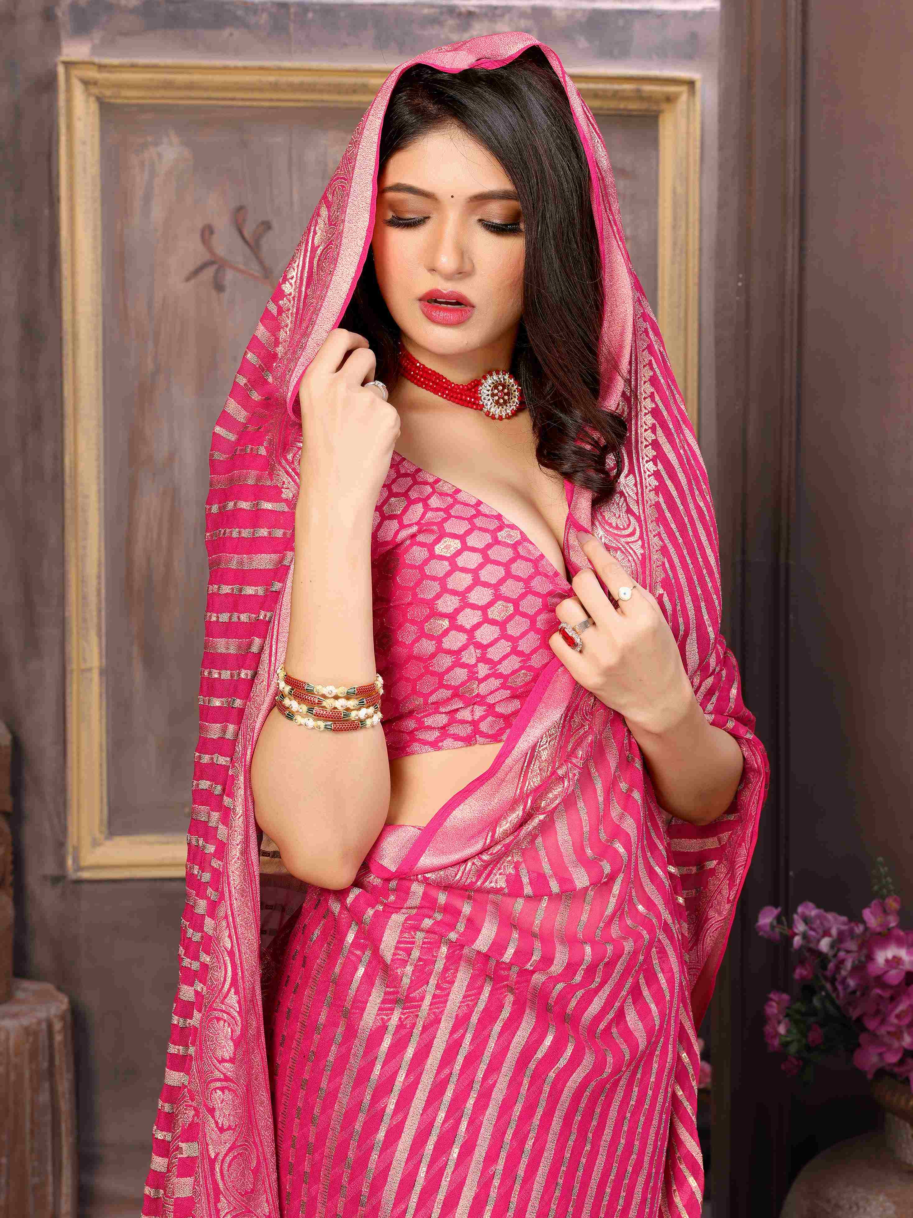 Pink Moss Brasso Saree