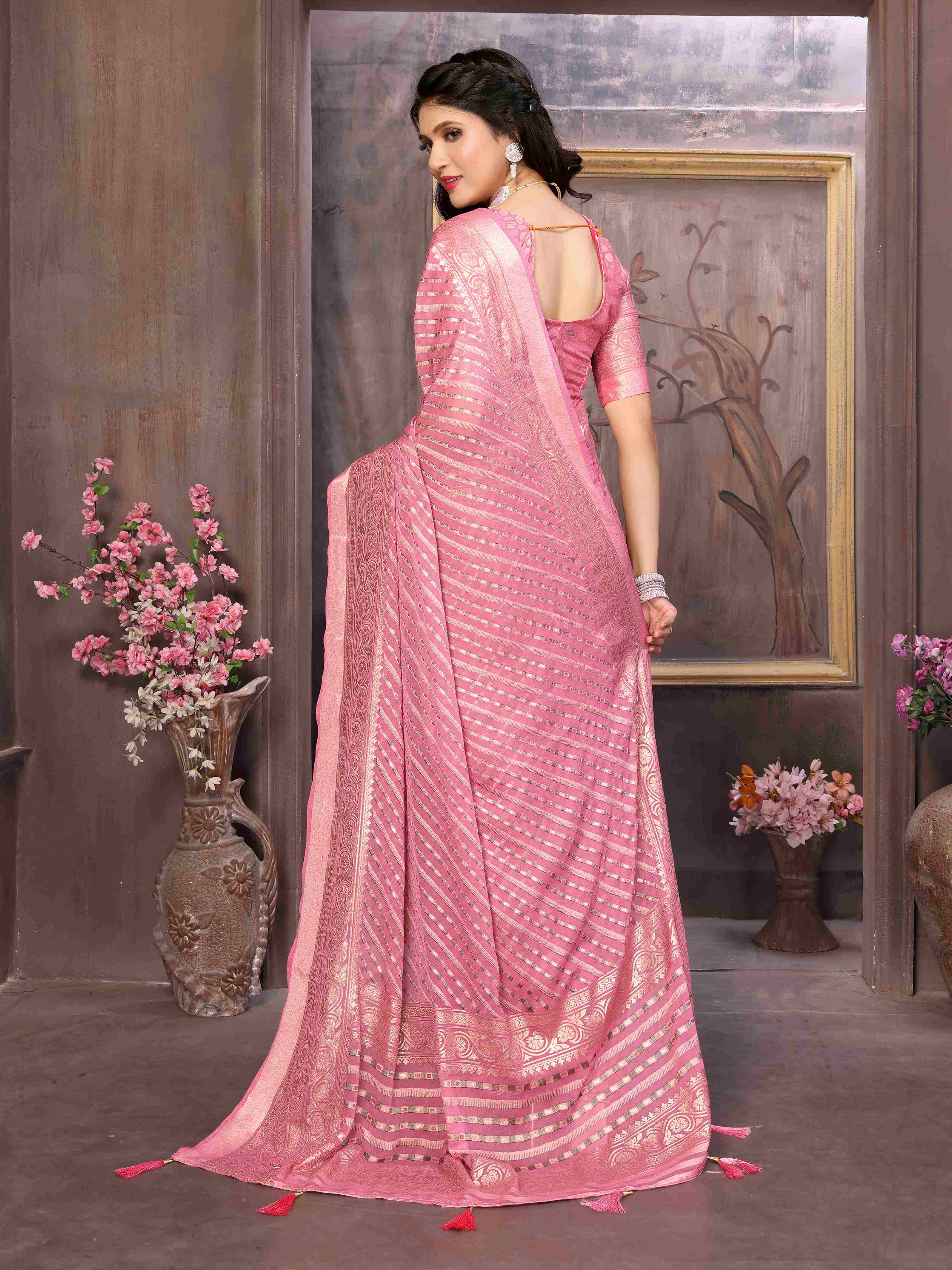 Light Pink Moss Brasso Saree