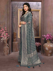 Charcoal Grey Moss Brasso Saree