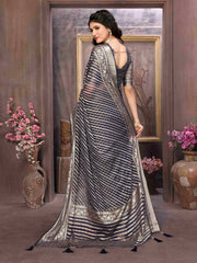 Dark Blue Moss Brasso Saree