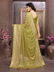 Olive Green Moss Brasso Saree