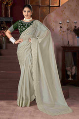 Light Grey  Embroidery Saree