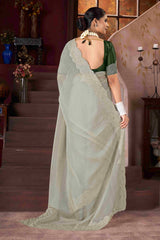 Light Grey  Embroidery Saree