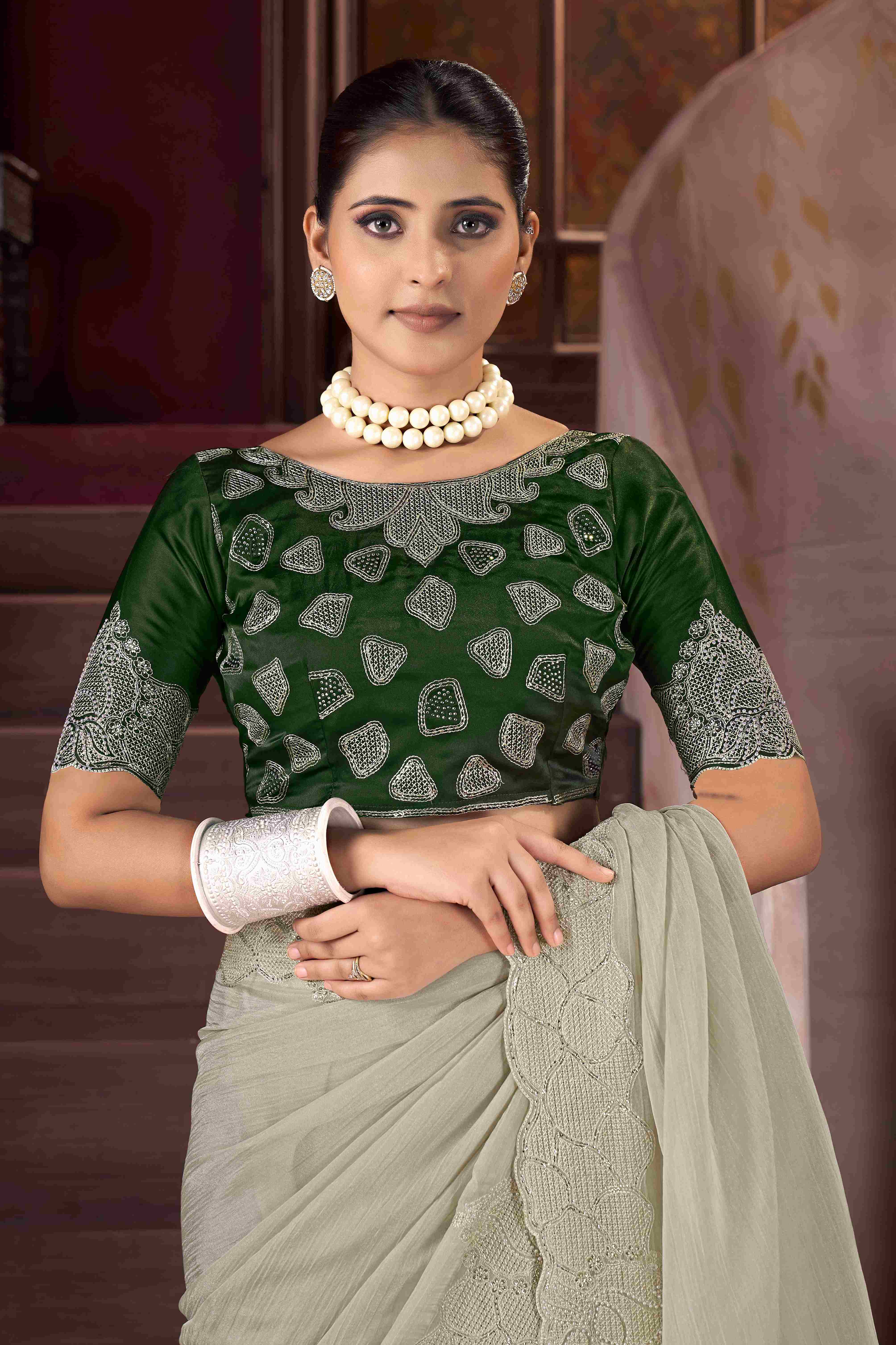 Light Grey  Embroidery Saree