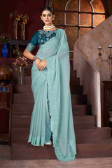 Light Blue  Embroidery Saree