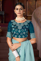 Light Blue  Embroidery Saree