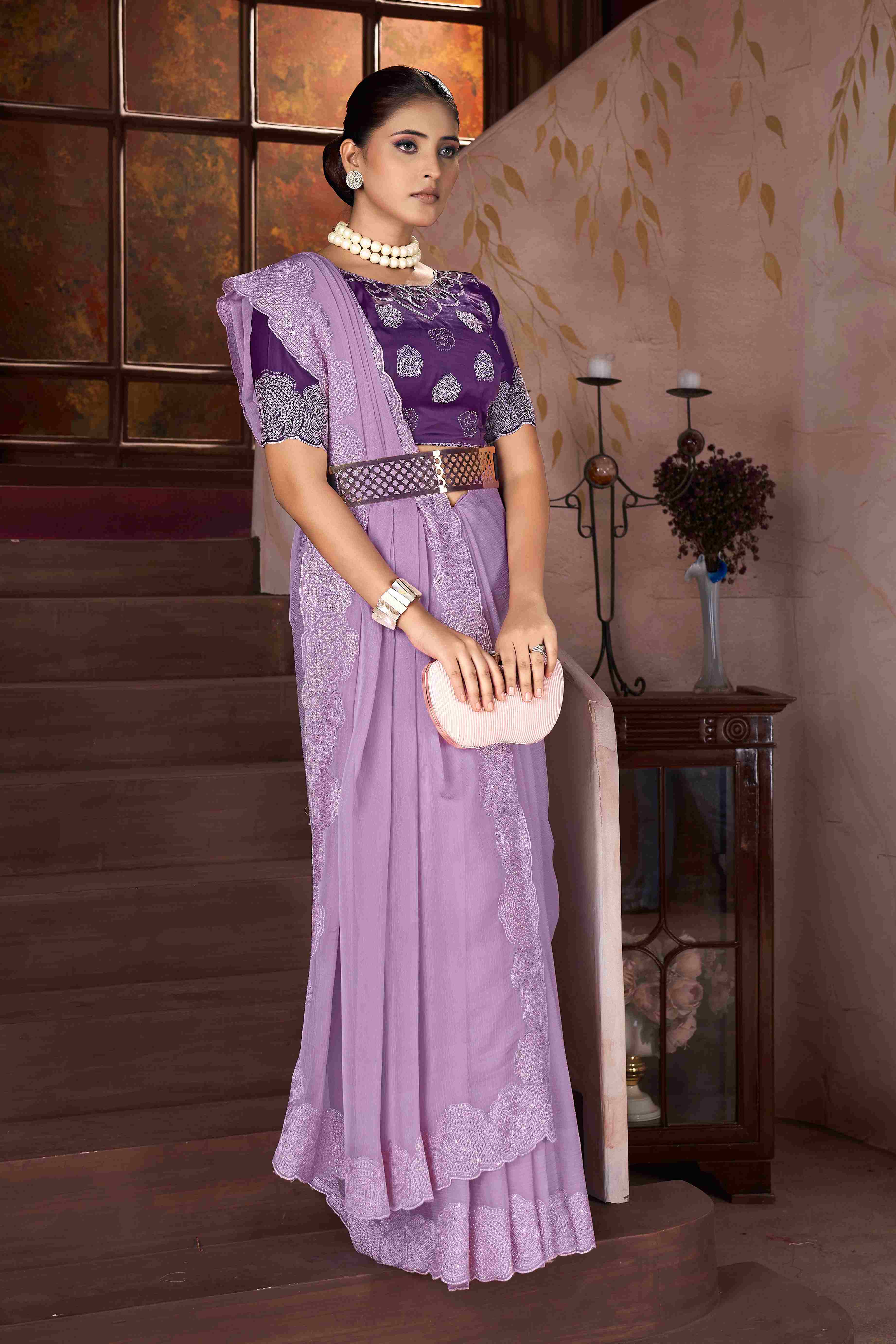 Lavender  Embroidery Saree