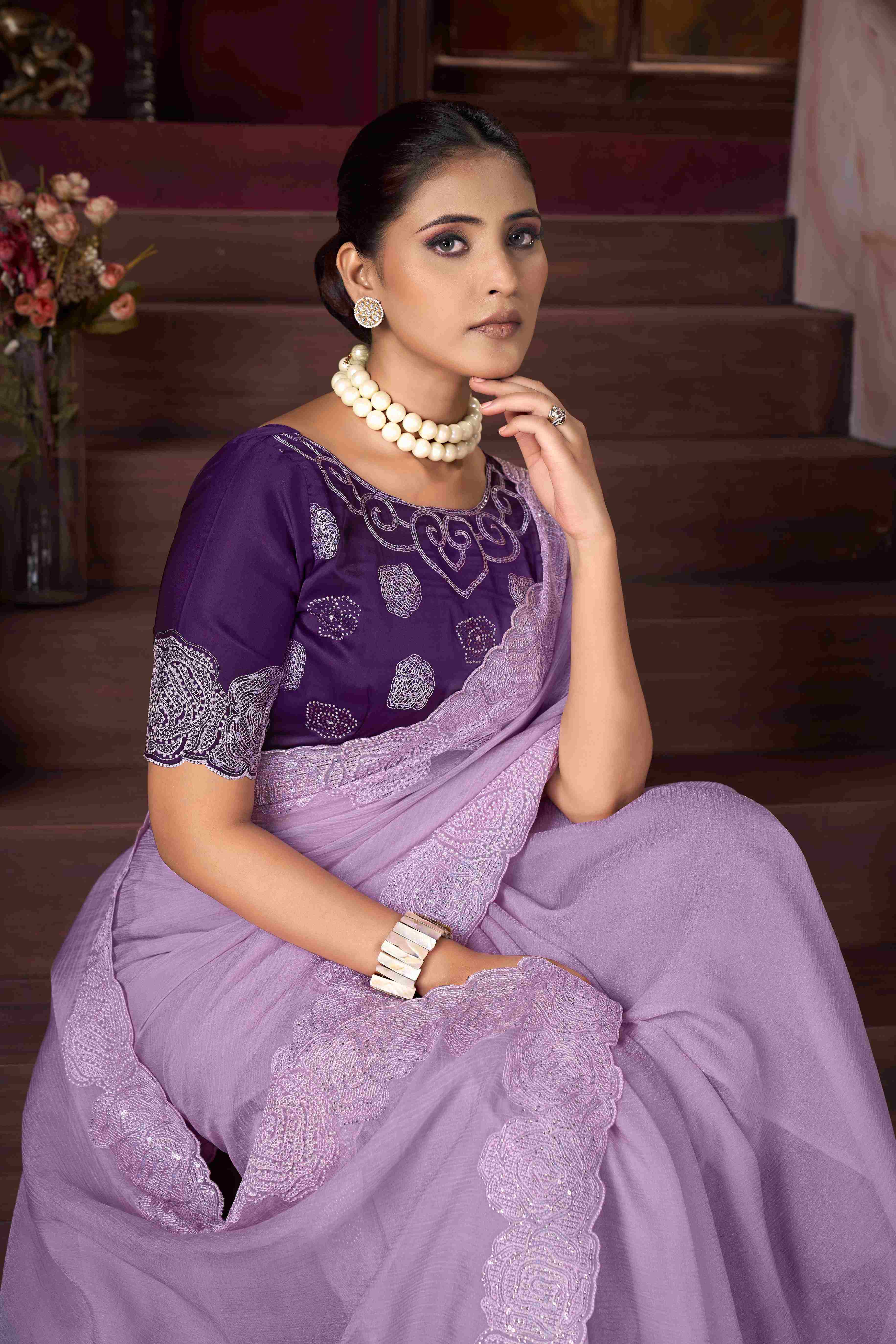 Lavender  Embroidery Saree