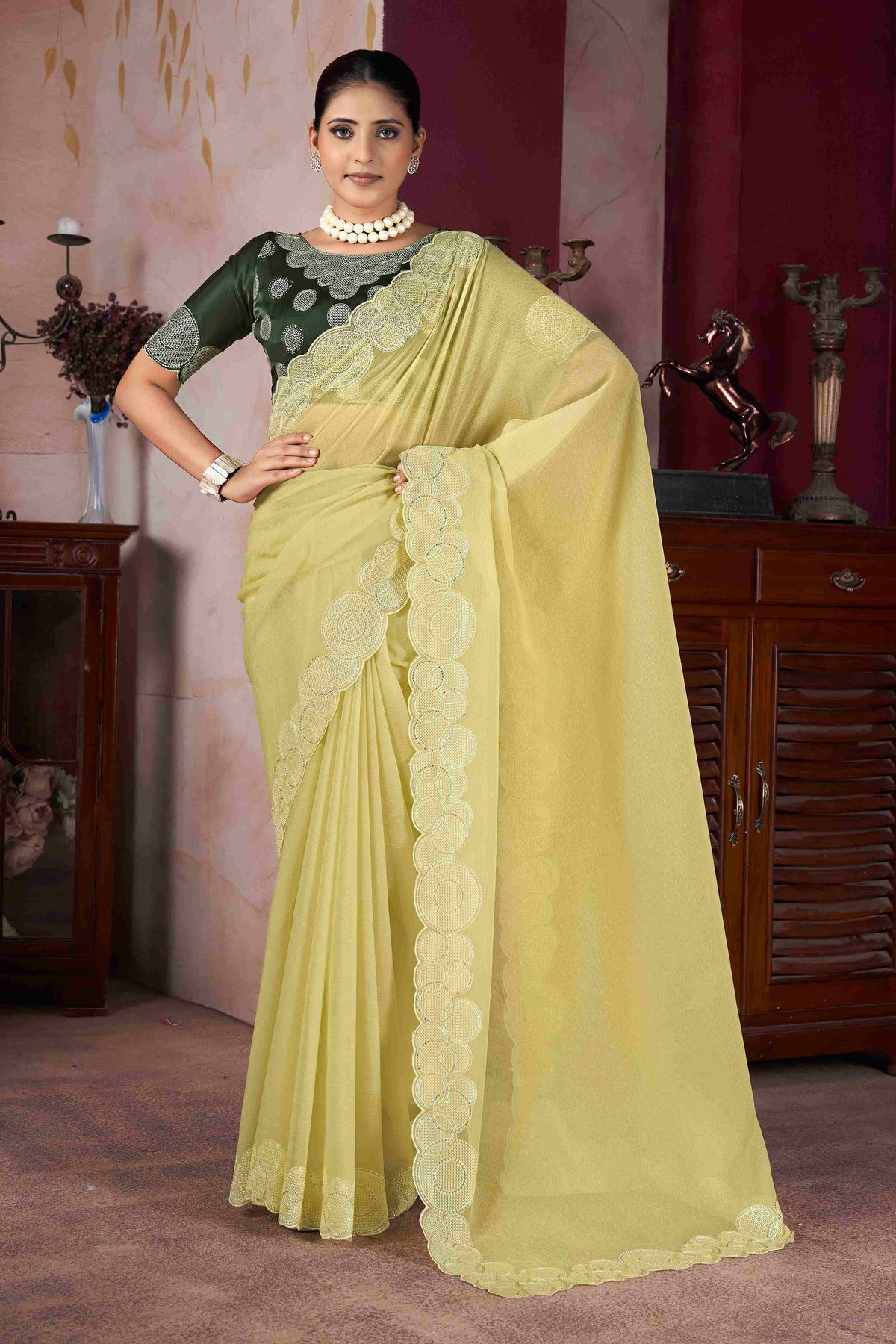 Yellow  Embroidery Saree