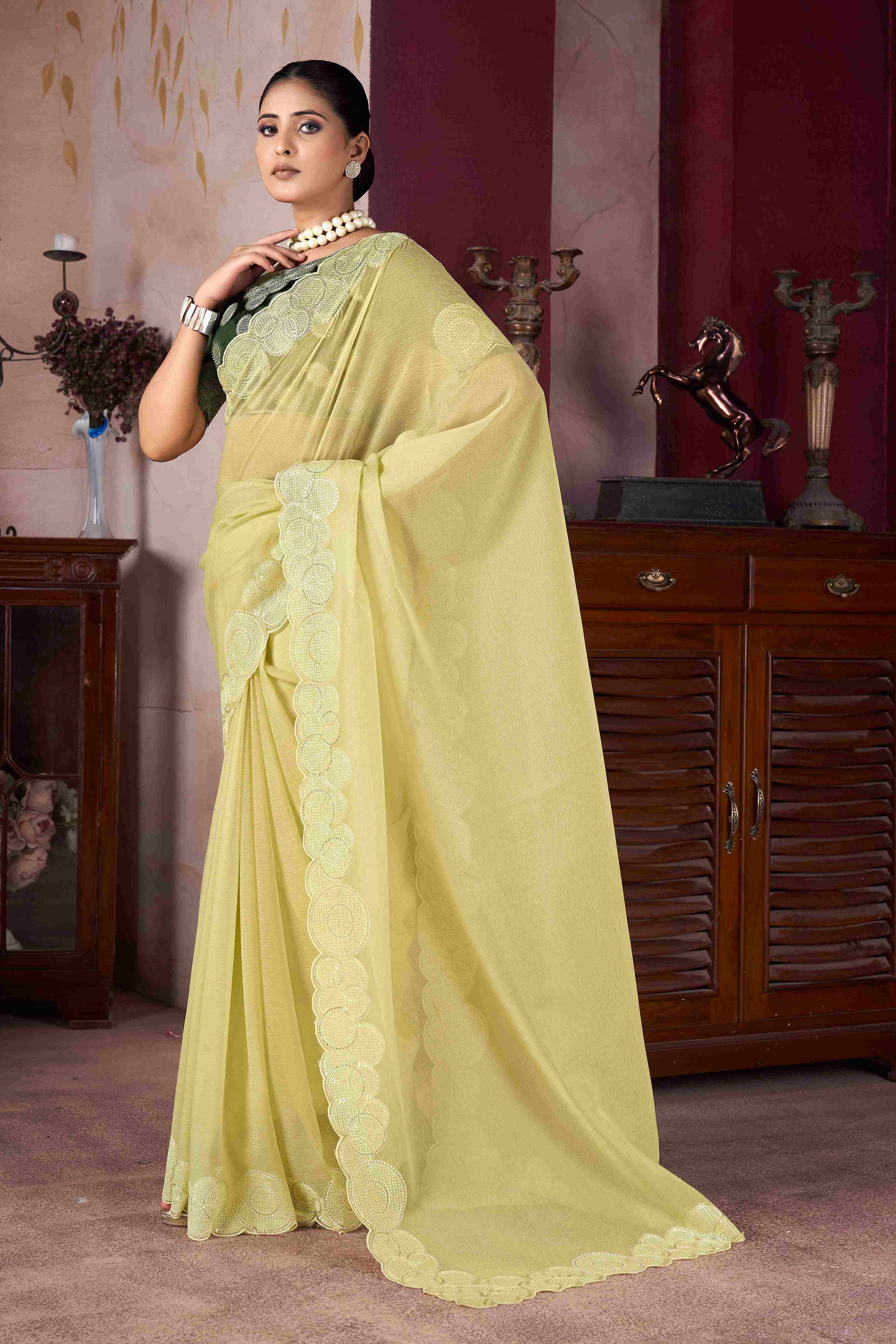 Yellow  Embroidery Saree