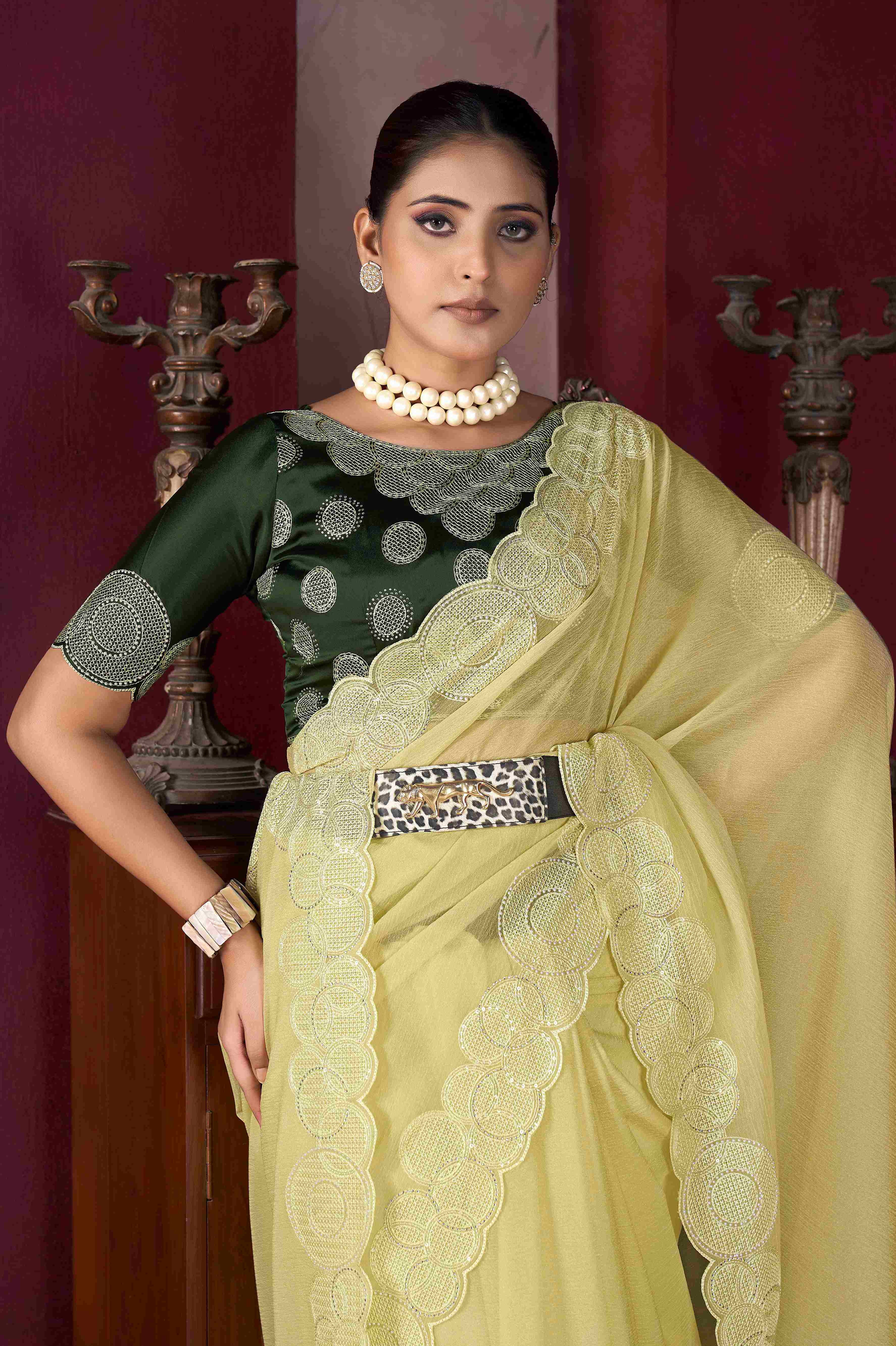 Yellow  Embroidery Saree