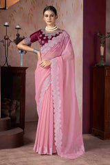 Baby Pink  Embroidery Saree