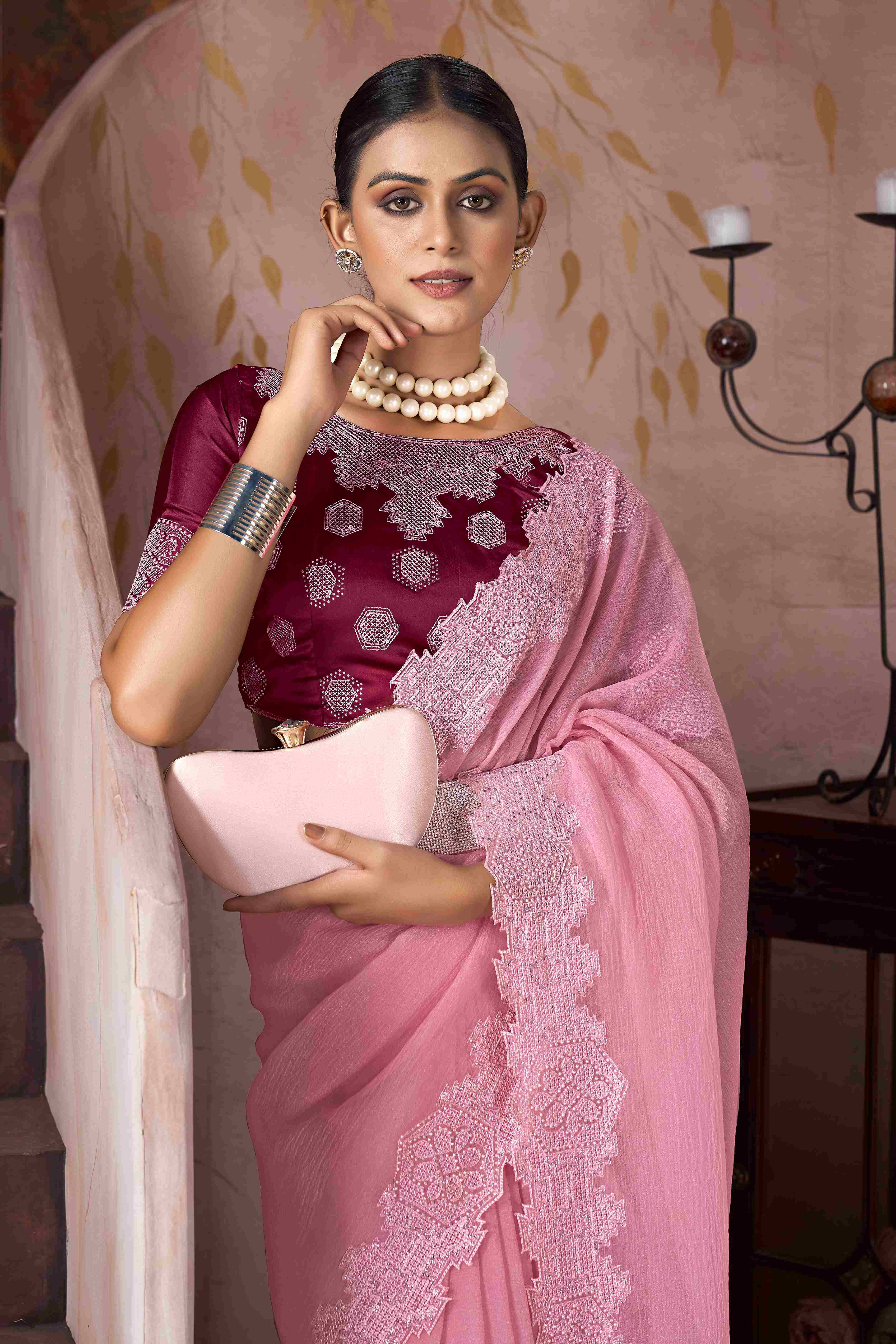 Baby Pink  Embroidery Saree