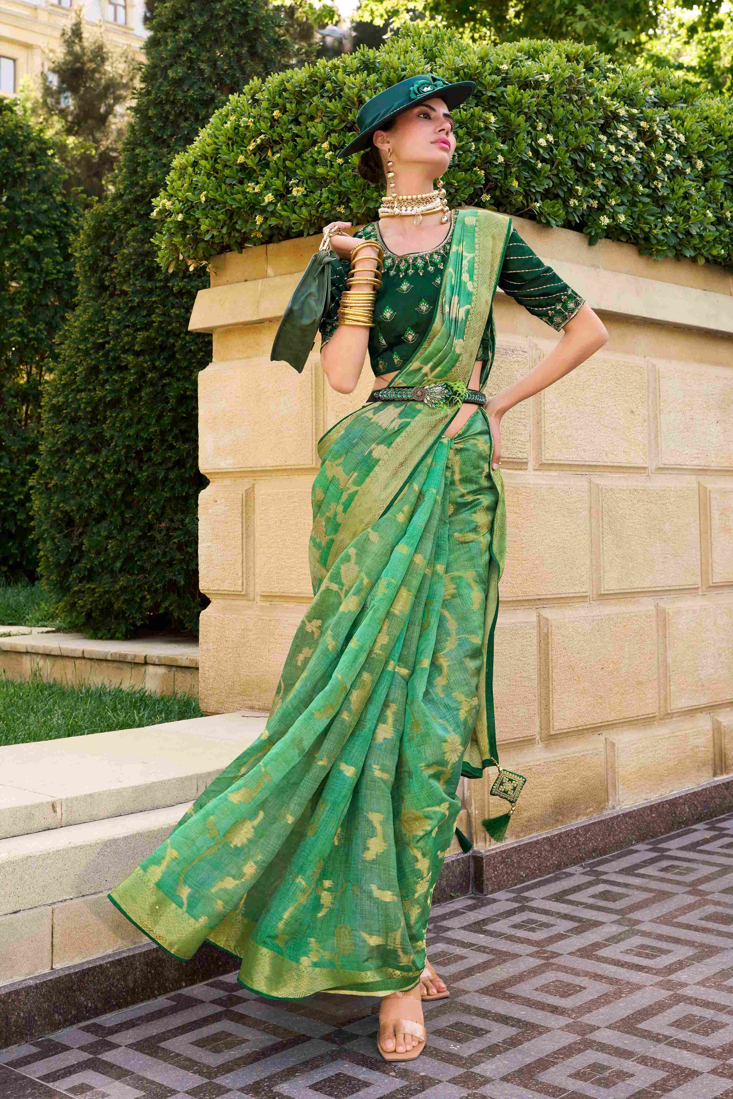 Green Jacquard Woven Saree