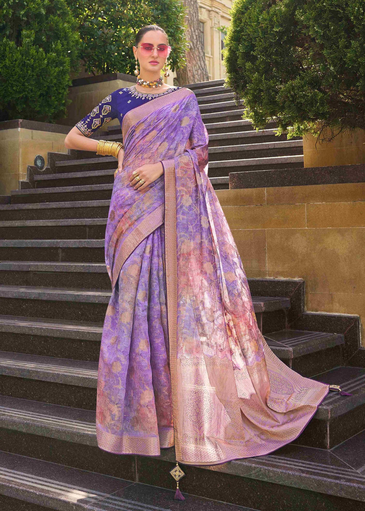 Lavender Jacquard Woven Saree