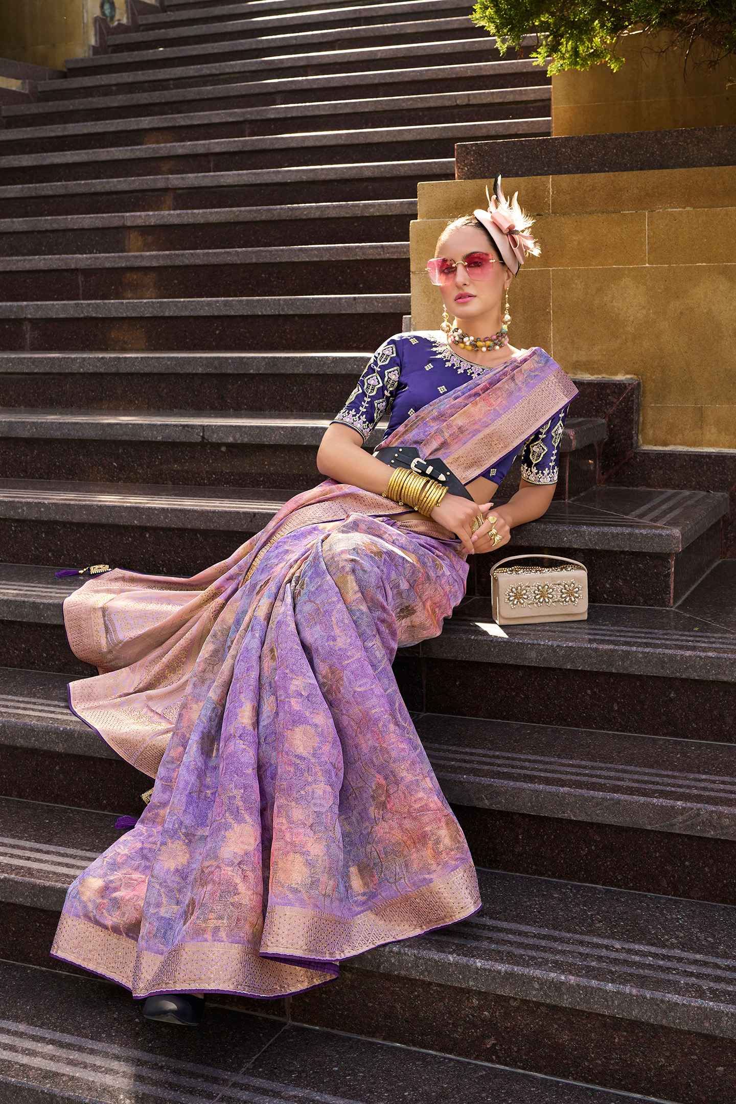 Lavender Jacquard Woven Saree