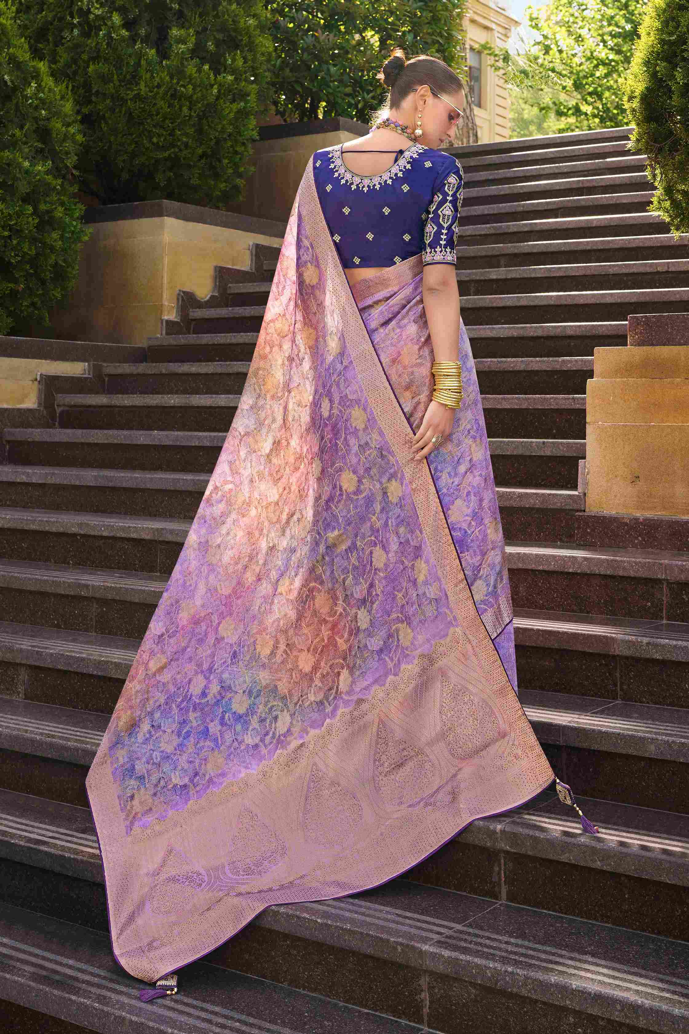 Lavender Jacquard Woven Saree