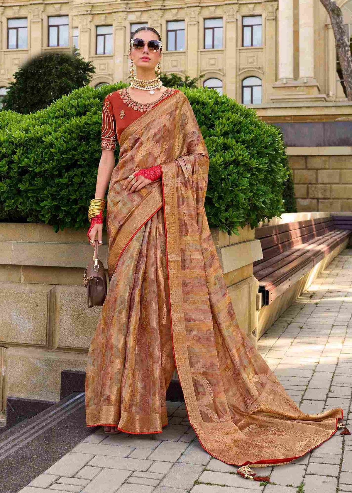 Rust Orange Jacquard Woven Saree