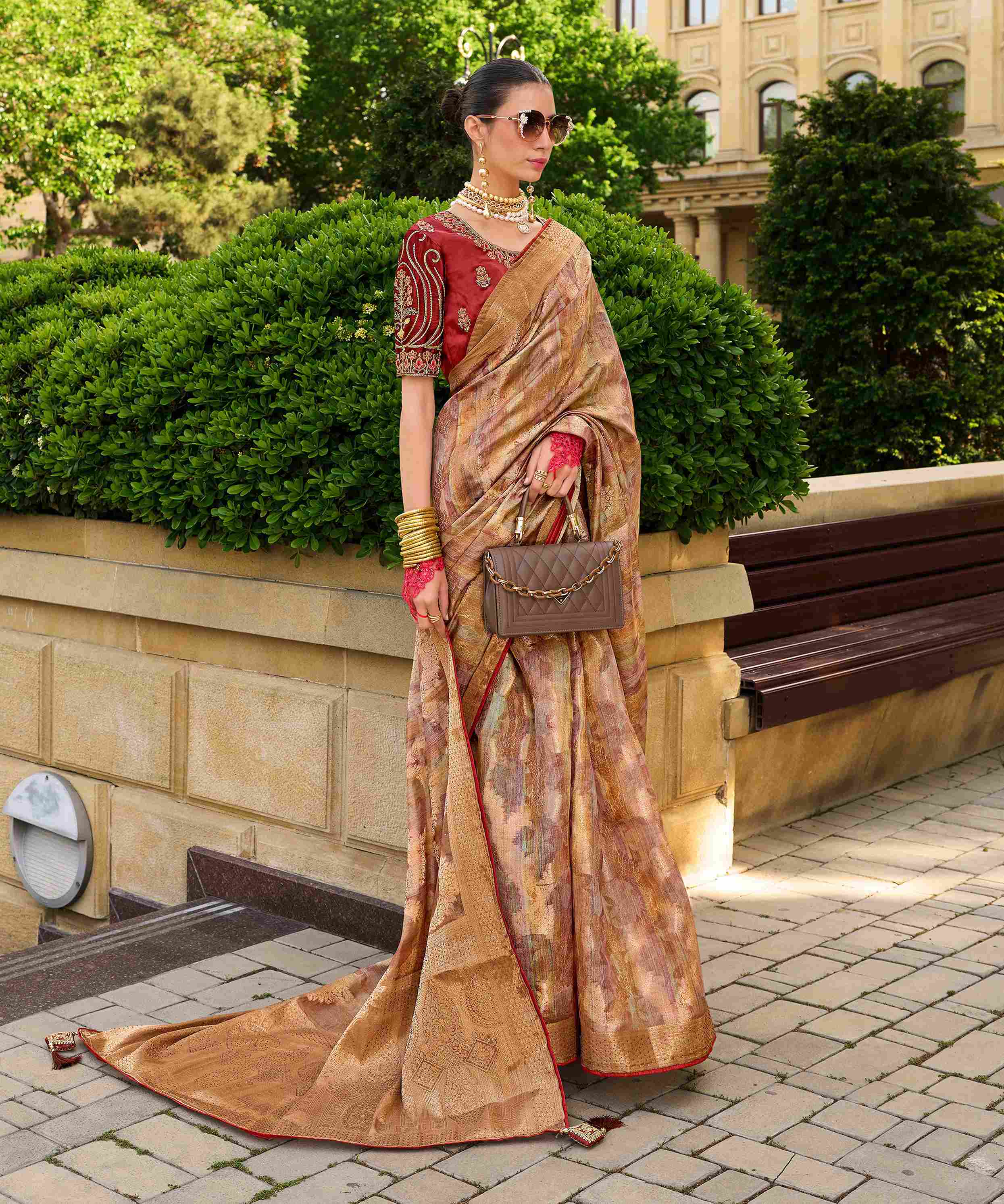 Rust Orange Jacquard Woven Saree