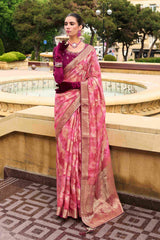 Pink Jacquard Woven Party Wear Saree