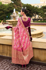 Pink Jacquard Woven Party Wear Saree