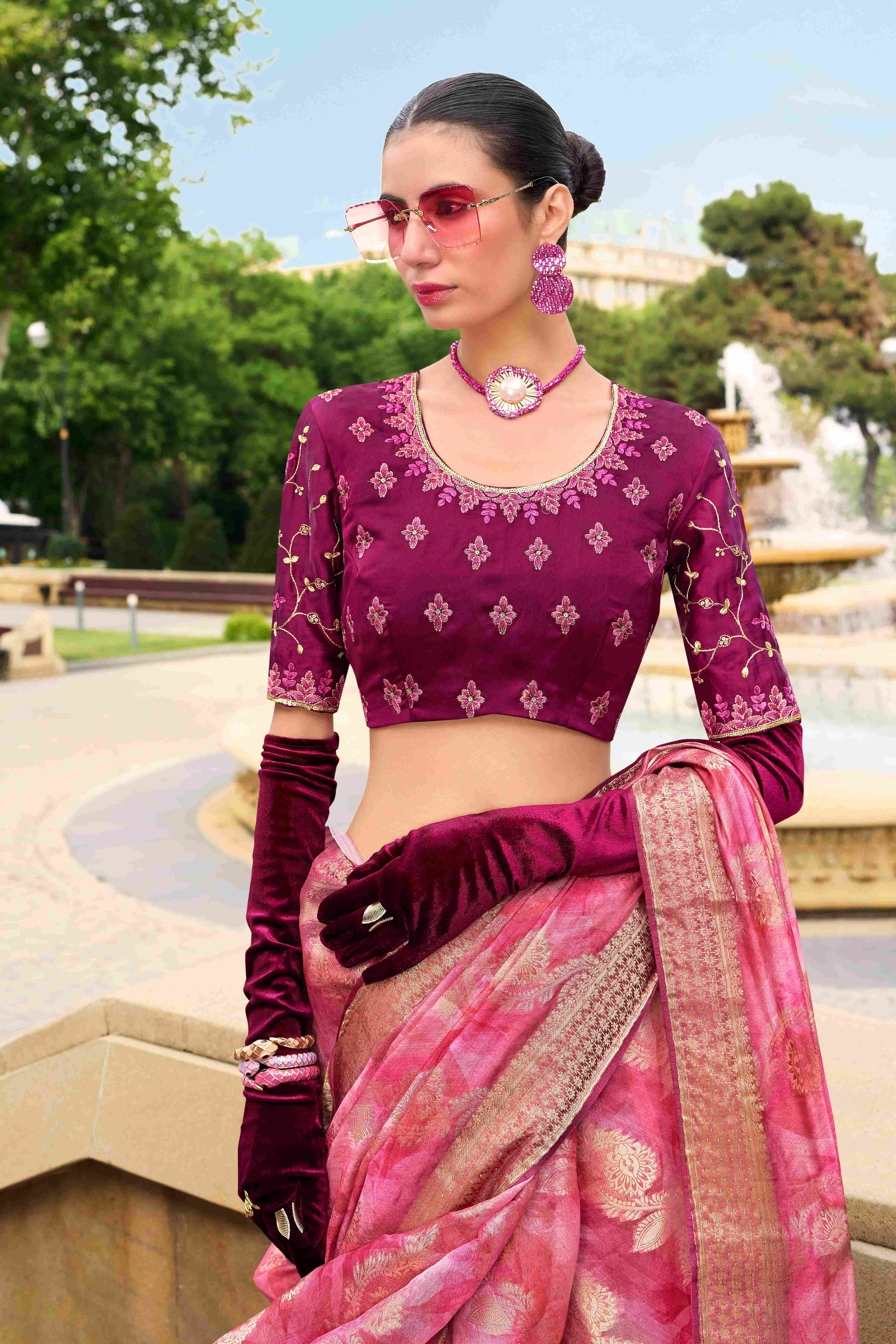 Pink Jacquard Woven Party Wear Saree