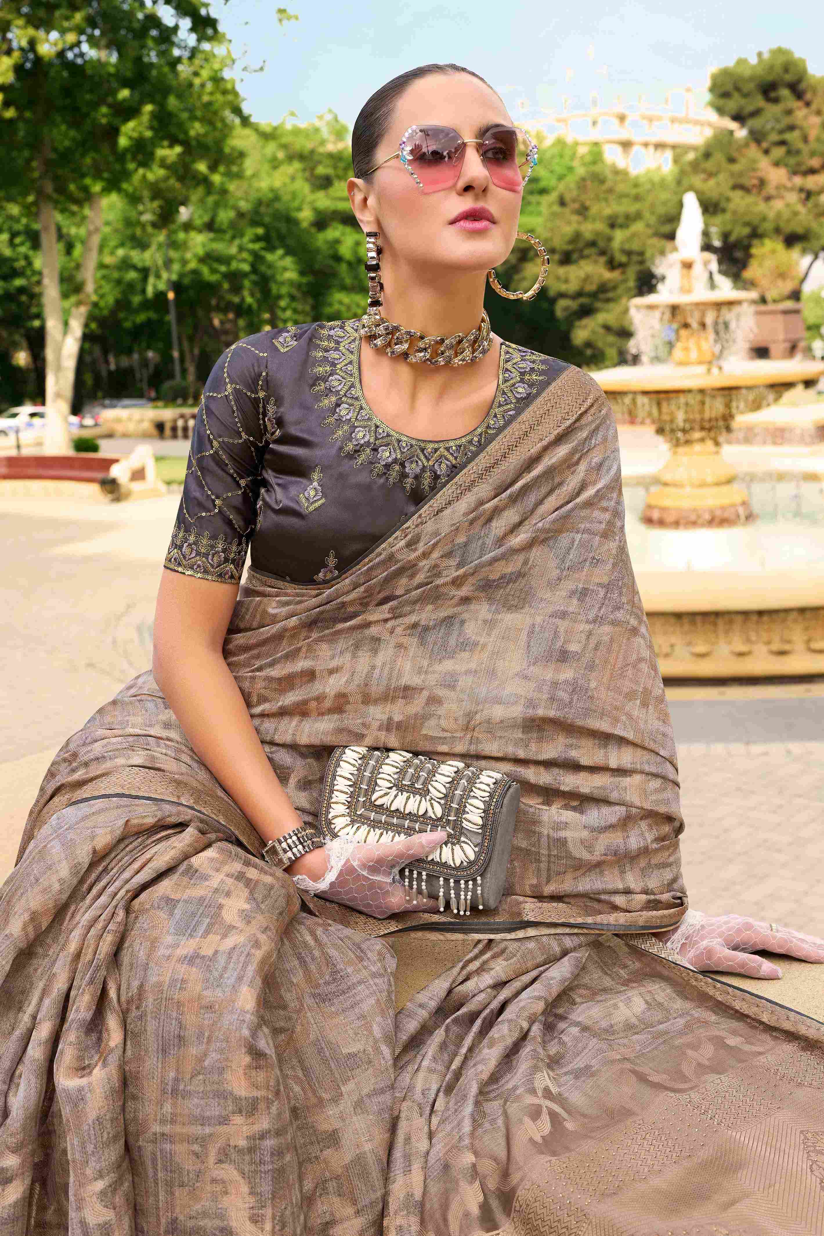 Grey Jacquard Woven Party Wear Saree