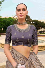 Grey Jacquard Woven Party Wear Saree