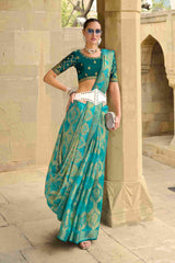 Sea Green Jacquard Woven Saree