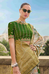 Multi Bottle Green Jacquard Woven Saree